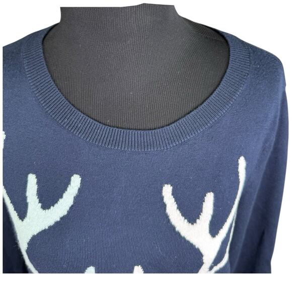 Loft Outlet Fine Knit Reindeer Sweater Dark Blue Holiday Women's Sz Med EUC - Picture 4 of 9